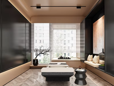 Modern SPA Sauna Interior With Cozy Relaxation Area And Natural Wood Accents 3d model