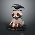 Cute Raccoon Plush Toy in Sitting Position With Bird Perched On Head