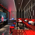 Modern KTV Interior Design With Red Leather Sofa And Large Screen Lighting 3d model