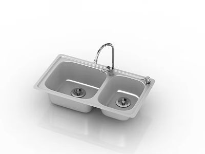 Modern Double Bowl Stainless Steel Kitchen Sink with Faucet Practical Design for Home Kitchen 3d model