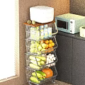 Fresh Oranges and Green Apples on Metal Multi Tiered Kitchen Storage Rack