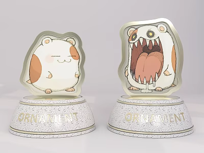 Decorative Ornaments Cute Blushing Hamster Closed Eyes And Monster Open Mouth Sharp Teeth Base 3d model