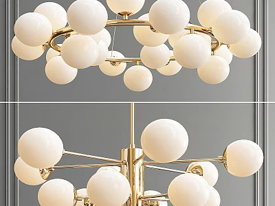 Elegant Modern Chandelier With White Glass Globes And Gold Metal Frame 3d model