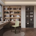 Modern Study Computer Table Lamp Ornaments Combination Single Chair Bookcase Venetian Blinds 3d model