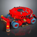 Detailed Red Robotic Vehicle Featuring Blue Wheels And Mechanical Components 3d model
