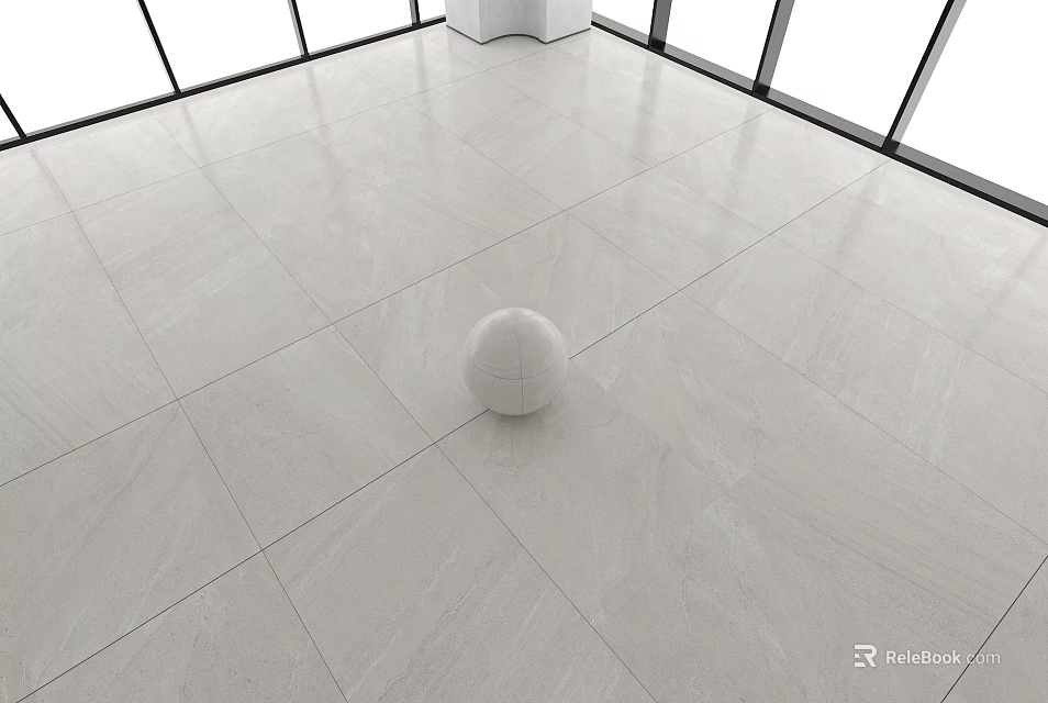 Light Gray Floor Tiles In Spacious Minimalist Room With Large Windows 3d model 