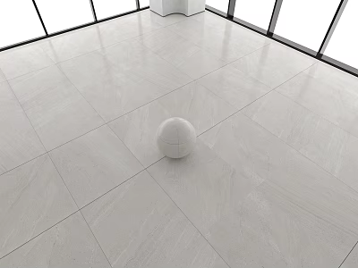 Light Gray Floor Tiles In Spacious Minimalist Room With Large Windows 3d model