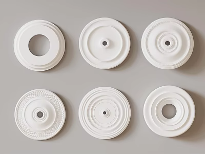 White Decorative Ceiling Medallions Displaying Various Circular Patterns And Intricate Designs 3d model