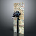 Vintage Faucet Installed On Ornate Patterned Tiled Wall Panel Design 3d model
