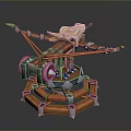 Medieval Catapult Weapon With Wooden Structure Metal Parts Ropes And Multi Tiered Base