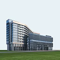 Modern Multi storey Office Building Exterior Featuring Glass Curtain Wall And Green Lawn