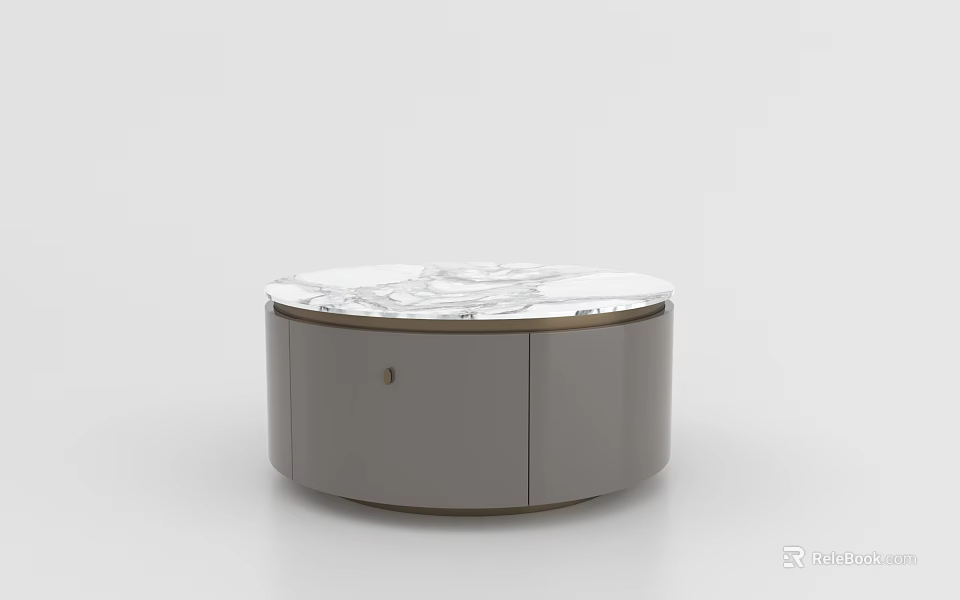 Modern Round Coffee Table With White Marble Top And Gray Cabinet Design 3d model