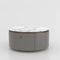 Modern Round Coffee Table With White Marble Top And Gray Cabinet Design 3d model