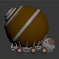 Orange And Silver Spherical Device With Metal Stand And Wheels Structure 3d model