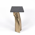 Modern Elegant Side Table With Dark Surface Top And Golden Curved Sculptural Legs Design