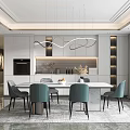 Modern Restaurant Interior Design With Dining Table Chairs Pendant Lights And Decor 3d model