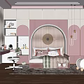 Cozy Pink Kids Room Interior With Bed Desk Decorative Lights And Stuffed Toys