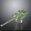 Green Tank Turret Weapon with Long Barrel Antenna and Metal Base on Dark Background