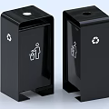 Black Metal Trash Bins With Recycling Symbol And Waste Disposal Icons For Office Waste Management