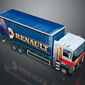 Renault Commercial Truck With Blue Container White Cab And Red Stripes