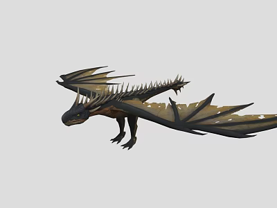 Black Mythical Dragon With Spiked Wings Flying In Mid Air 3d model