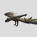 Black Mythical Dragon With Spiked Wings Flying In Mid Air