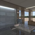 Modern Office Interior With Open Layout Sofas Wooden Partition Marble Floor And Ceiling Light Strips
