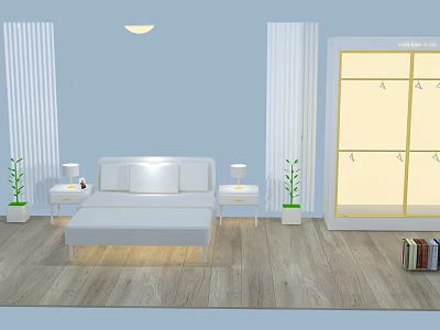 Modern Double Bed Wardrobe Combination 3d model