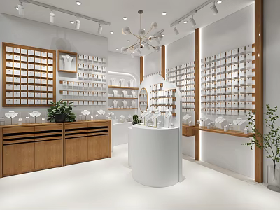 Elegant Accessories Store Interior With Wooden Display Shelves White Counter And Pendant Lights 3d model