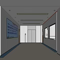 Modern Elevator Hallway Design With Bright Lighting And Digital Display Screens 3d model