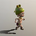 Fantasy Child Character With Green Headdress Yellow Decorations And Leaf Details Running