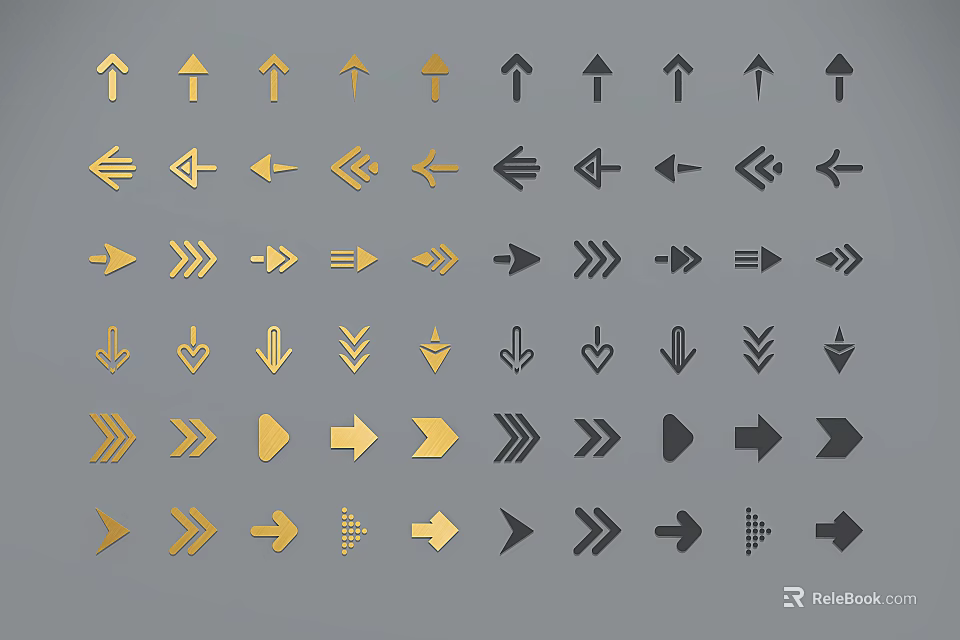 Various Gold And Black Arrow Pendant Decorative Design Elements Collection 3d model 