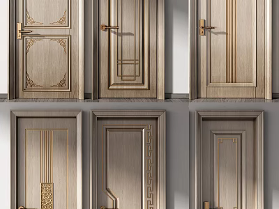 Modern Hinged Doors Featuring Elegant Decorative Panels And Crafted Details For Home 3d model