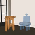 Modern Indoor Orange And Blue Stools With Unique Contemporary Design 3d model