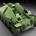 Green Military Tank Featuring Long Cannon Tracks Turret Armor Plates And Equipment