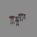 Minimalist Bar Counter Design With Wooden Stools In Various Heights And Gray Wall Background
