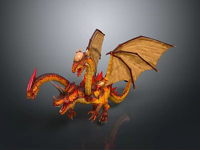 Garden Landscape Design With Decorative Dragon Sculpture And Orange Wings 3d model