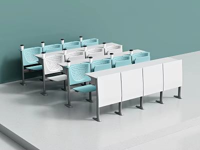 Neat Table And Chair Set With Light Blue Chairs White Tables And Light Green Wall 3d model