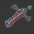 Metallic Spaceship Model with Streamlined Structure and Intricate Mechanical Details on Dark Background 3d model