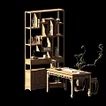 Rustic Wooden Stool In Interior With Bookshelf Table And Potted Plant