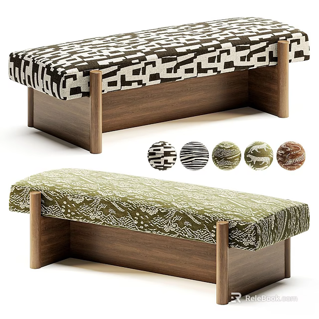 Stylish Upholstered Wooden Sofa Stool With Various Patterned Fabric Choices For Modern Home Decor 3d model 