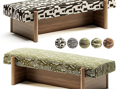 Stylish Upholstered Wooden Sofa Stool With Various Patterned Fabric Choices For Modern Home Decor 3d model