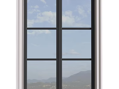 Modern Black Frame Casement Window With Multiple Panes Clear Glass And Scenic Mountain View 3d model