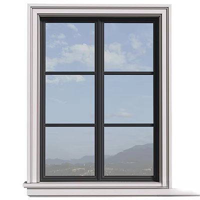 Modern Black Frame Casement Window With Multiple Panes Clear Glass And Scenic Mountain View 3d model