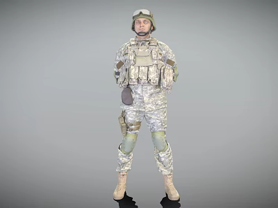 Military Soldier In Camouflage Uniform With Helmet And Tactical Gear Standing Pose 3d model