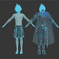 Men in Different Outfits Casual Shorts Sandals and Armor With Blue Cape and Sword