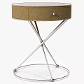 Round Brown Bedside Table With Drawer And Crossed Metal Frame Base 3d model
