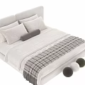 Modern Upholstered Double Bed With Light And Dark Headboards White Pillows And Plaid Throw