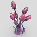 Strange Plant Creature With Multiple Magenta Buds And Purple Curved Stems
