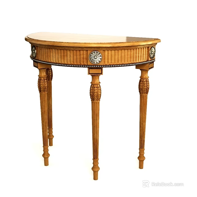 Elegant Half Moon Wooden Side Table With Carved Legs And Decorative Medallions 3d model 